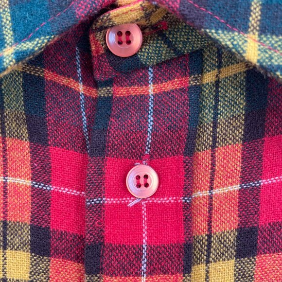 Vintage 70s Kohls Holiday Xmas Wool Plaid Button Down Shirt Dagger Collar | L/XL - Picture 6 of 16